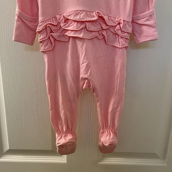 Angel Dear Pink Ruffle Zipper Footie Sleeper Bamboo Size 3-6 Months NWT - Picture 8 of 8
